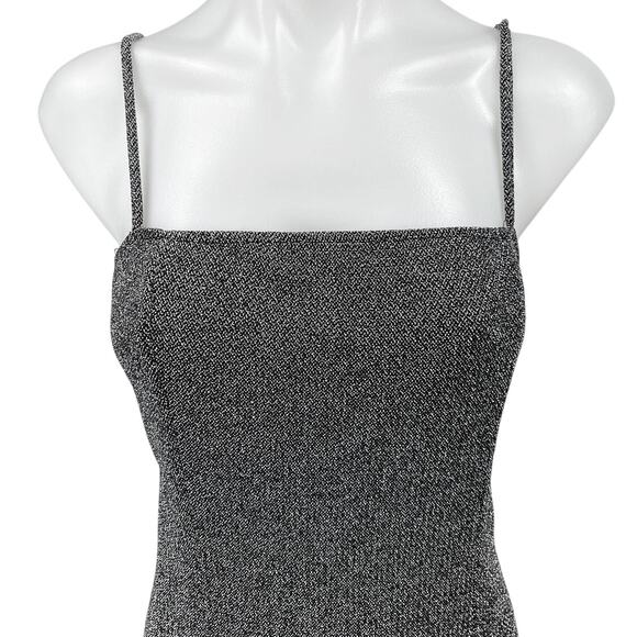 H&M Divided Black Metallic Sleeveless Cami Camisole Mini Bodycon Tank Dress L - Picture 3 of 5